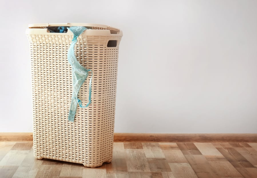 Bin With Dirty Underwear Prepared For Laundry Indoors