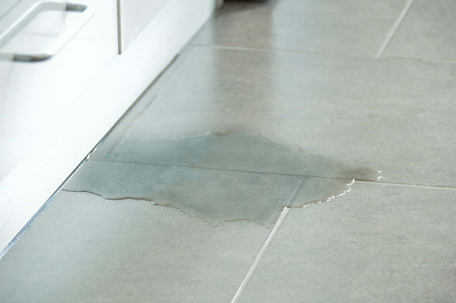 Close-Up Photo Of Flooded Floor In Kitchen From Water Leak