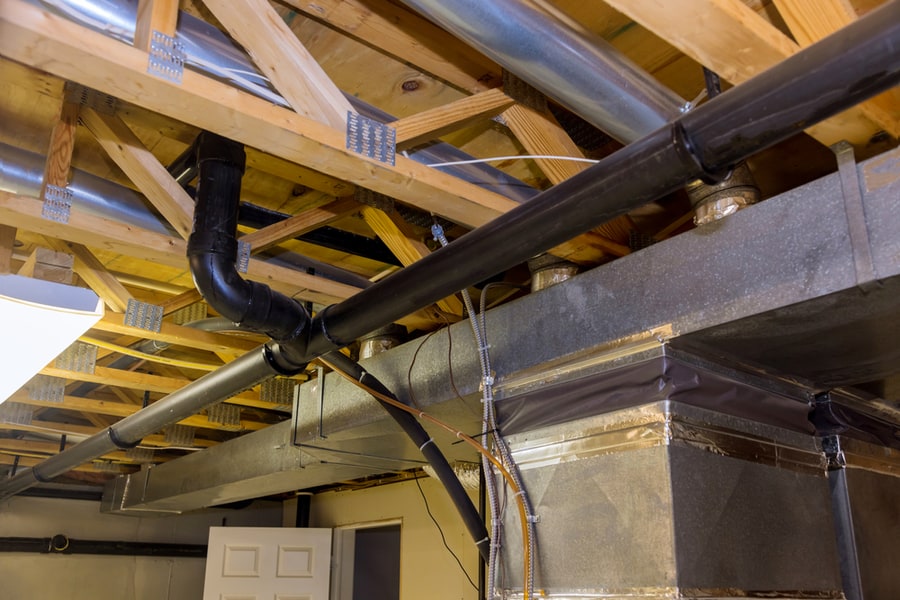 Framed Home Installation Of Air Conditioner And Heating Ductwork In Ceiling A New Home Hvac