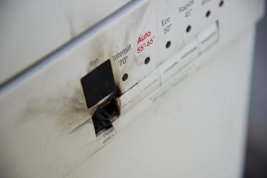 Domestic Appliance Fire — The Burnt Out Control Panel Of A Bosch Dishwasher (French Model)