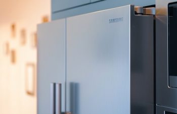 Close Up View Of A Kitchen Double Fridge Made By Samsung Company