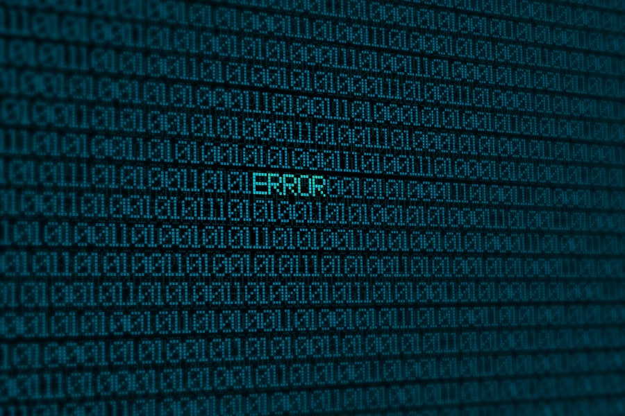 Glowing Blue Binary Code On Screen With Word Error Background Concept