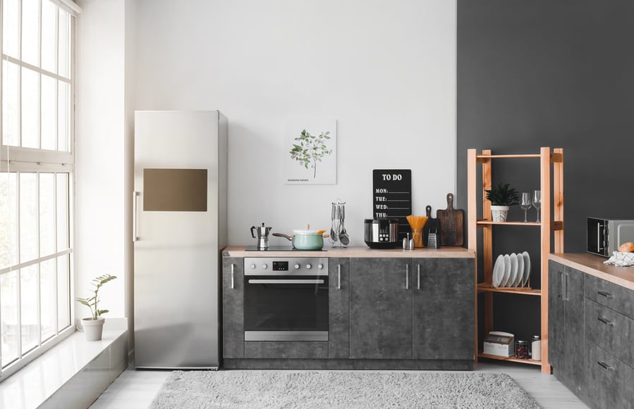 Interior Of Modern Kitchen With Refrigerator