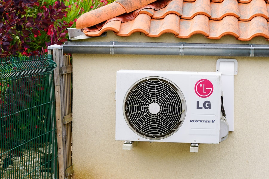 Lg Logo And Sign On Smart Inverter Mounted On Home Wall Of House