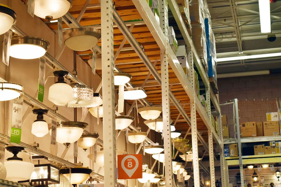 Light And Ceiling Fan Display In A Home Depot Store