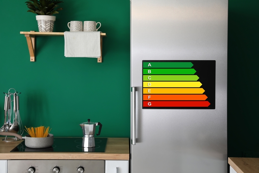 Modern Refrigerator In Kitchen. Concept Of Smart Home