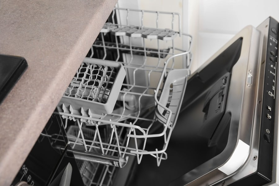 Open Clean Empty Dishwasher In Kitchen