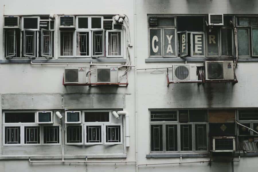 White Window-Type Air Conditioneron A Building