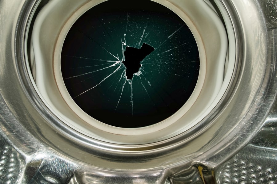 Broken Glass In The Washing Machine Door, View From Inside