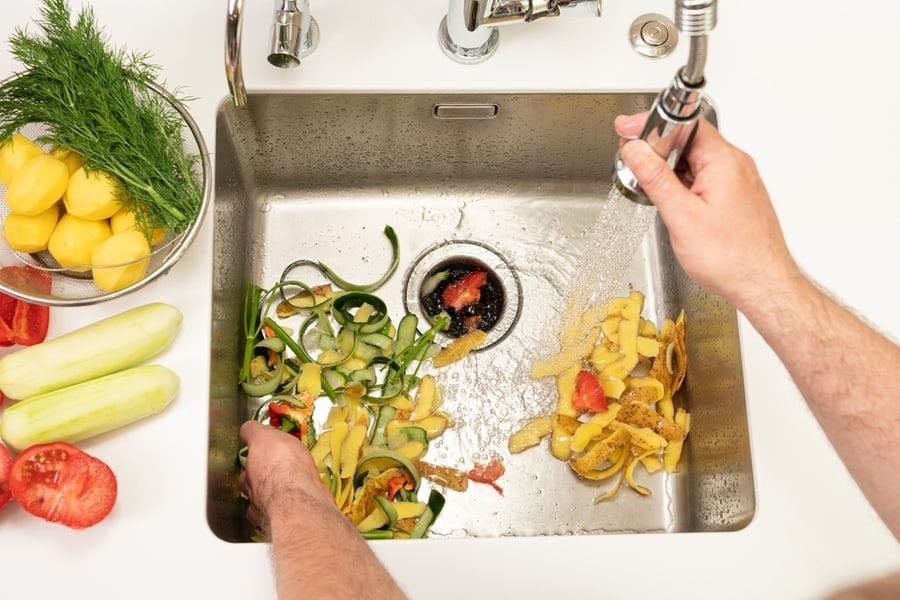 Food Waste After Peeling Vegetables Is Destroyed Using The Disposer