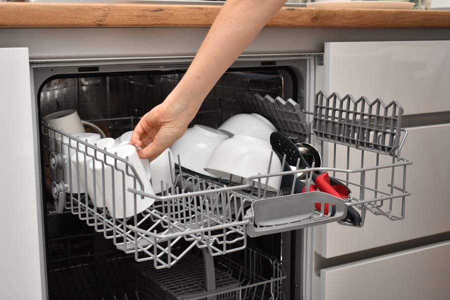 Open Dishwasher With Dishes Inside
