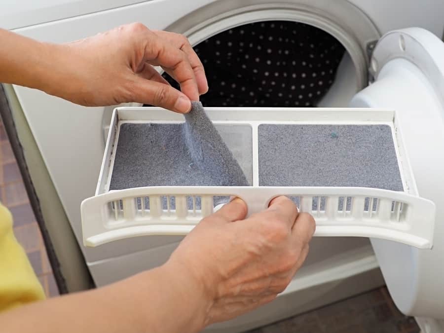 Person’s Hand Removing Lint From Fluff Filter Of The Tumble Dryer