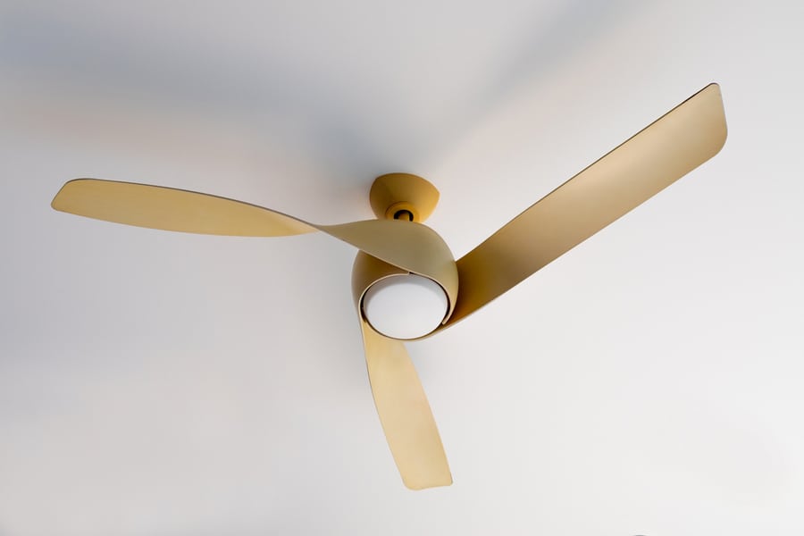Three Blades Cream Color Modern Ceiling Fan In The Room