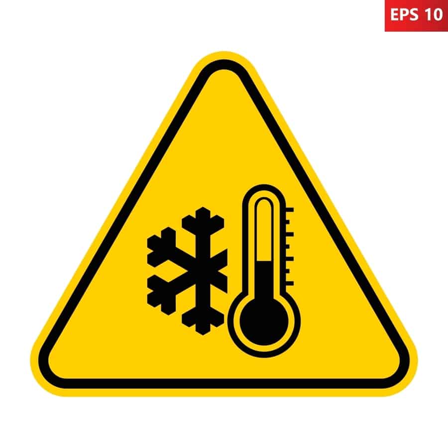 Vector Illustration Of Yellow Triangle Sign With Snowflake And Thermometer Icon Inside